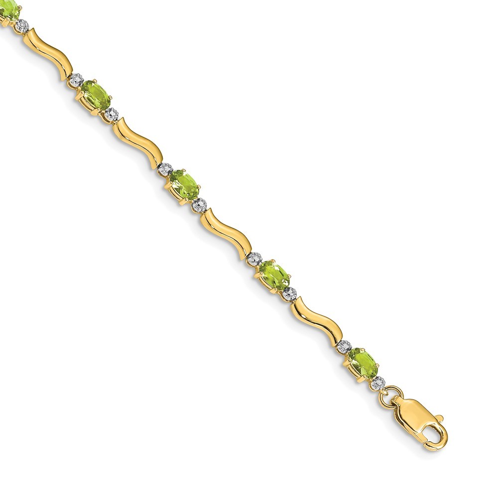 14k Yellow Gold Fancy Diamond and Peridot August Birthstone Ladies Bracelet